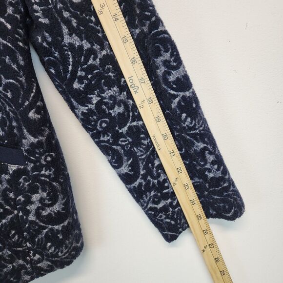 Cabi Filigree Jacquard Blazer Coat Size 12 Blue Wool Blend Lined Darted Waist - Picture 13 of 16